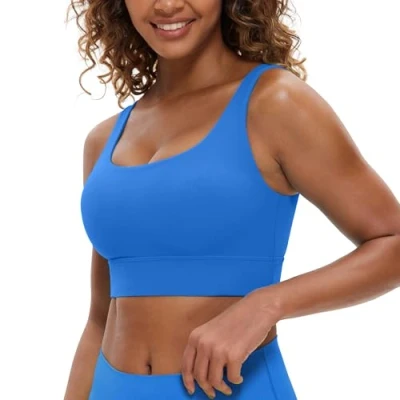 Afbeelding van CRZ Yoga Butterluxe Womens U Back Sport BH met Scoop Neck Gewatteerde Low Impact Bra Workout Crop Top Ingebouwde Fonkelend blauw M