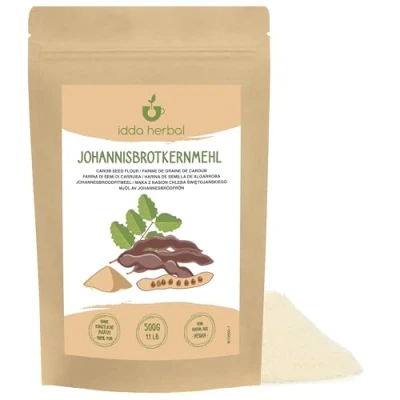 Afbeelding van johannesbroodpoeder E410 500g, geschikt als zetmeel, voor ijs, E410, johannesbroodpoeder, viscositeit 3000 cps.
