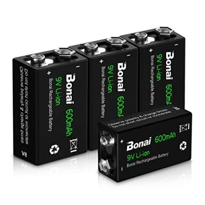 Afbeelding van BONAI 9v Batterij 600mAh Li ion Oplaadbare Lithium 9 Volt Batterijen 6F22 met Lage Zelfontlading en Lange Levensduur (4 stukken)