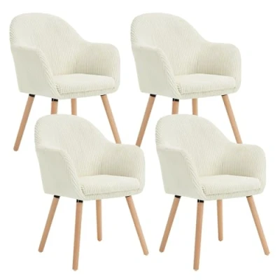 Afbeelding van WOLTU EZS26cm 4 Eetkamerstoelen, set van stuks, voor de eetkamer, eettafel, keukenstoel, modern, met armleuningen, corduroy, massief houten poten, beige