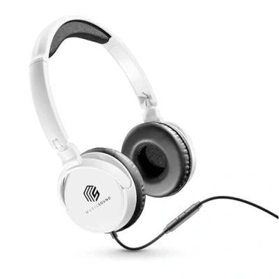 Afbeelding van Music Sound Hoofdbandkabel basic, opvouwbare on ear hoofdtelefoon met kabel en microfoon, jack 3,5 mm, kleur wit
