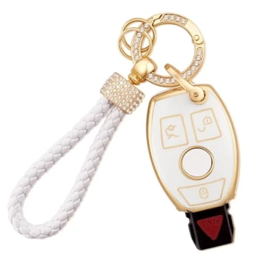 Afbeelding van Koaudb voor Mercedes Benz sleutelhangerhoes, 3 knoppen Soft TPU sleutelhangerbeschermer met sleutelhanger Geschikt A B C E G R S M klasse AMG Smart Key Fob Case(Bz 3R)