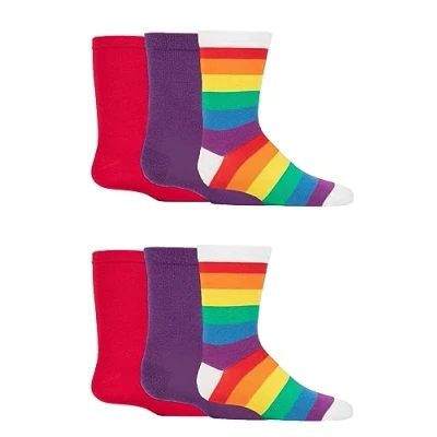 Afbeelding van SockShop Kinderen Bamboe Schoolsokken Jongens Meisjes Effen Gestreept Ademend Zachte Koelsokken Comfort Manchet Gladde teennaden 6 paar, Heldere streep, 8 12 Years