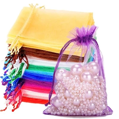 Afbeelding van G2PLUS Mix gekleurde organza geschenkzakjes, 10x15 cm medium gunstzakken, 100 stuks bruiloft sieraden tassen, doorzichtige mesh zakjes perfect voor bruiloft, Kerstmis, verjaardag, jubileum