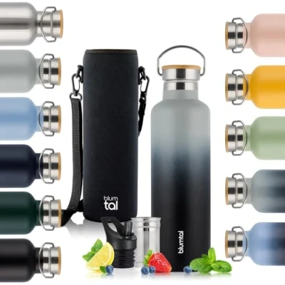 Afbeelding van Blumtal Thermosfles 500 ml Dubbelwandige Drinkfles BPA Vrij Theefles Thermos Grijs en Zwart