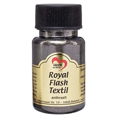 Afbeelding van Royal Flash Textil, Textielverf, glitter metallic, zeer dekkend, romige textielverf op waterbasis, voor licht en donker textiel, 50 ml (antraciet)