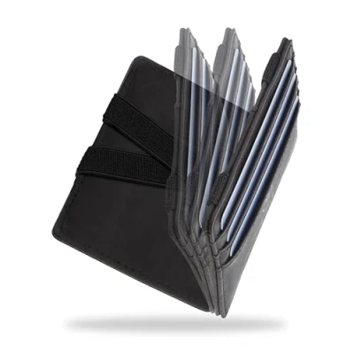 Afbeelding van West Magische Portemonnee met Muntenvak + Geschenkverpakking RFID voor Mannen Compact &amp; Klein Extra Sterke Geldbandjes (Zwart)
