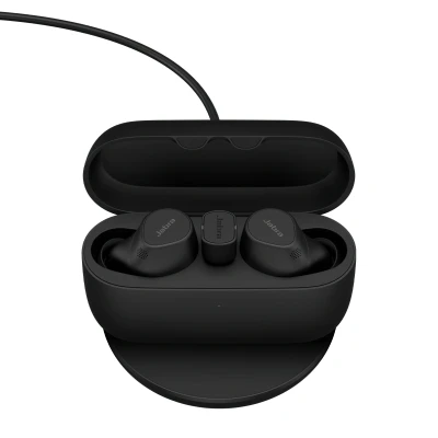 Afbeelding van Jabra Evolve2 Buds In Ear oordopjes Bluetooth Stereo Zwart Ruisonderdrukking (microfoon), Noise Cancelling Oplaadbox, Microfoon uitschakelbaar (mute), Inductie