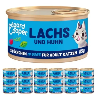 Afbeelding van Edgard &amp; Cooper Set van 18 nat, graanvrij, kattenvoer, 85 g (set 18) echt voedsel, voedzame ingewanden, gezonde ingrediënten (zalm/kip)