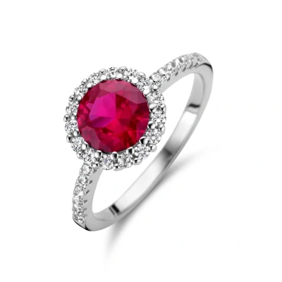 Afbeelding van Ring Zirkonia Korund Halo Zilver Gerhodineerd