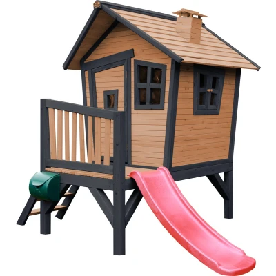 Afbeelding van AXI Robin Speelhuis op palen &amp; rode glijbaan Speelhuisje voor de tuin / buiten in antraciet wit van FSC hout