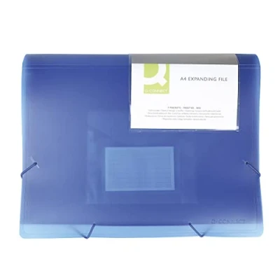 Afbeelding van Q Connect Uitbreidbare bestandsorganizer met elastische band / 6 vakken/verdeelstrips/zakken/PP/documentenmap A4/transparant blauw/heeft vakken indexvensters en indexen