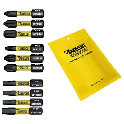 Afbeelding van 10 x SabreCut SCRK32 32 mm PZ1 PZ2 PZ3 PH1 PH2 PH3 TX20 TX25 TX30 TX40 Magnetische slagschroevendraaier Driver Bits Set Pozi Pozidriv Phillips Torx Compatibel met Dewalt Milwaukee Bosch Makita etc