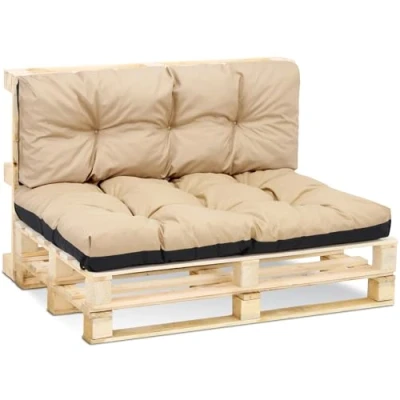 Afbeelding van palletkussens Outdoor 120 x 40 cm en 80 Kussens voor pallets Euopallets palletbank palletmeubels Beige
