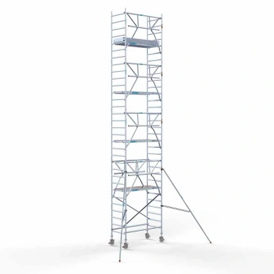 Afbeelding van Professionele aluminium gevelvrije rolsteiger 0.90x1.90x10.2m werkhoogte enkele voorloopleuning