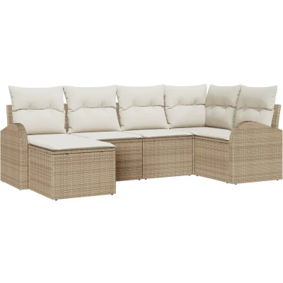 Afbeelding van vidaXL 6 delige tuinset met kussens in beige poly riet