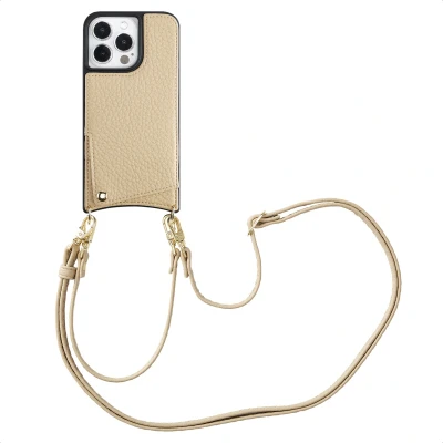 Afbeelding van Selencia Hoesje Geschikt voor iPhone 13 Pro met Pasjeshouder Nova Backcover koord en pashouder Beige