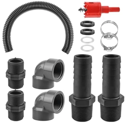 Afbeelding van regentonverbindingsset, 2 regenton connectoren, 1 inch met 50 cm verbindingsslang, regentondoorvoer, regenvat, connector voor regenwatertonnen