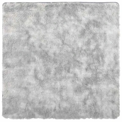 Afbeelding van vidaXL hoogpolig vloerkleed 240x240 cm polyester zilvergrijs