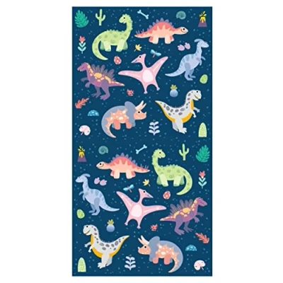 Afbeelding van Theonoi Kinderhanddoek, badhanddoek, strandhanddoek, douchehanddoek voor meisjes en jongens, 100% katoen, 70 x 140 cm (dinosaurus)