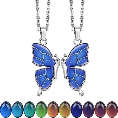Afbeelding van Bixorp Friends BFF Ketting voor 2 met Vlinder Verandert van kleur! Zilverkleurig Vriendschapsketting