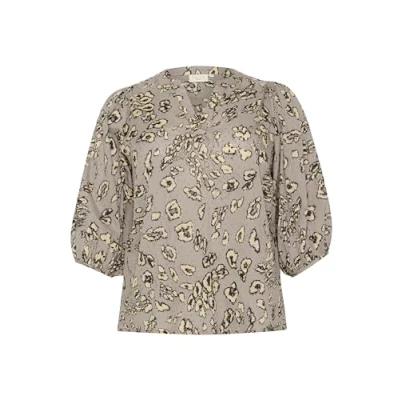 Afbeelding van Kaffe Curve Liana Blouse Grey black leopard, Dames, Maat: 48, leopard