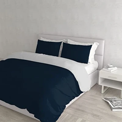 Afbeelding van Italian Bed Linen Natural Color Doubleface dekbedovertrek, 100% katoen, donkerblauw/lichtgrijs, dubbel
