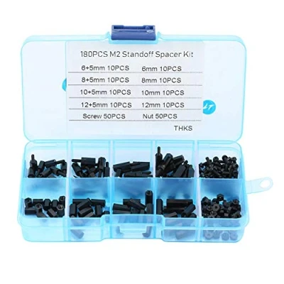 Afbeelding van M2 standoff kit, 180 stuks zwart mannelijke vrouwelijke afstandhouders schroeven moeren assortiment kit met doos