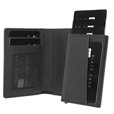 Afbeelding van Solo Pelle Leren Portemonnee met afneembare kaarthouder voor 15 kaarten + bankbiljetten en XL muntvak, creditcardhouder RFID Magic Q Wallet, mat zwart, One Size,