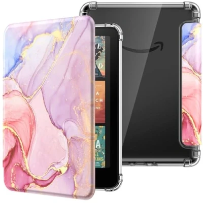 Afbeelding van MoKo Case for New 7&quot;Kindle Paperwhite 12th Gen 2024&amp;Kindle Colorsoft Signature Edition 2024,Ultra Clear Soft Flexible Transparent TPU Back Cover Light Shell with Auto Wake/Sleep,Light Pink Gold Marble