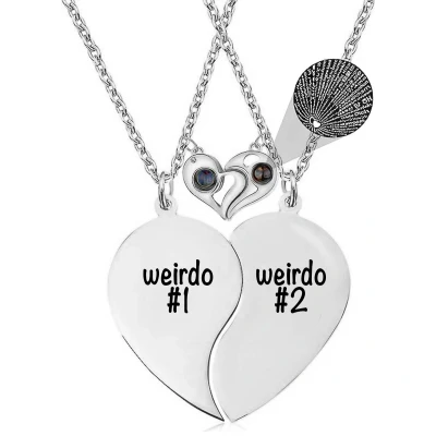 Afbeelding van Bixorp Friends Vriendschapsketting voor 2 met Hartje &amp; I LOVE YOU in 100 talen! Zilverkleurig &quot;Weirdo #1 #2&quot; BFF Cadeau
