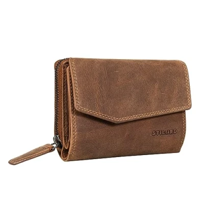 Afbeelding van STILORD &#039;Lark&#039; Portemonnee Dames Leer Wallet Card Holder Vintage Munt Portemonee voor Vrouwen Pasjeshouder Echt Leer, Kleur:bergamo bruin