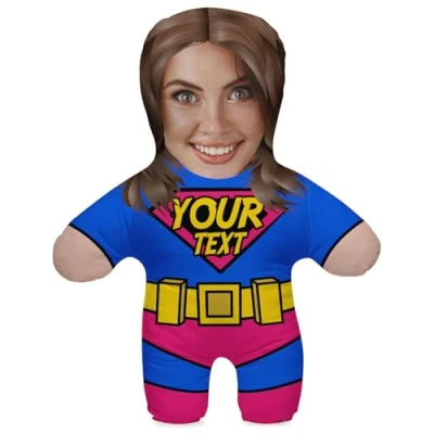 Afbeelding van Gepersonaliseerd fotocadeau kussen met vulling; Body je eigen gezichtsfoto bedrukt; 45 cm hoog; Verjaardagscadeau Moederdag; Motief Super Mom [091]