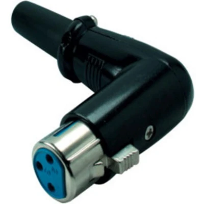 Afbeelding van XLR 3 pins (v) haakse connector met rubberen trekontlasting / zwart