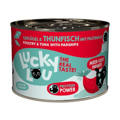 Afbeelding van 6x200g Lucky Lou Adult Gevogelte &amp; Tonijn nat kattenvoer
