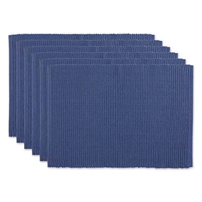 Afbeelding van DII Basic Everyday Set van 6 geribbelde placemats, 100% katoen, 33 x 48 cm, Frans blauw