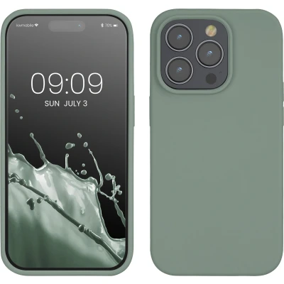 Afbeelding van kwmobile telefoonhoesje geschikt voor Apple iPhone 14 Pro Hoesje met siliconen coating Smartphone case in Regenwashed groen