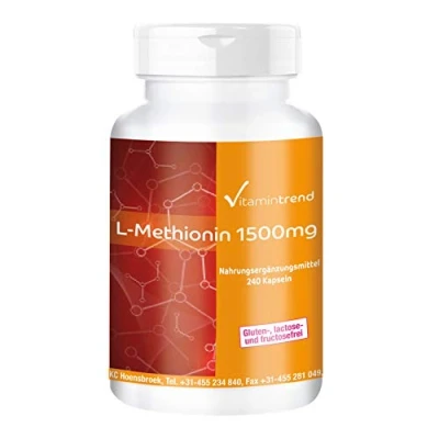 Afbeelding van L Methionine 1500mg 240 veganistische capsules Hoge dosering Aminozuur Made in Germany Vitamintrend®
