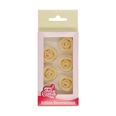Afbeelding van FunCakes Marsepeinen Taartdecoraties Witte Rozen 6 Stuks