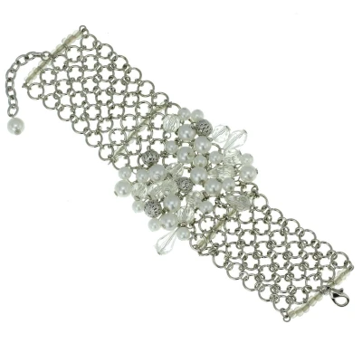 Afbeelding van Behave Brede armband met pareltjes en kraaltjes