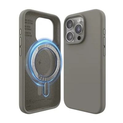 Afbeelding van elago Magnetische Silicone Hoesje Compatibel met iPhone 15 Pro Case, MagSafe Alle Accessoires, Ingebouwde Magneten, Premie Siliconen [5 Laags Structuur] (Grijs)