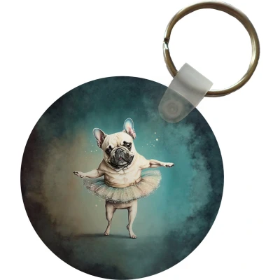Afbeelding van Sleutelhanger Hond Tutu Ballet Abstract Portret Kind Plastic Rond Uitdeelcadeautjes