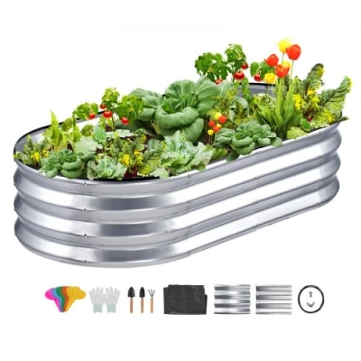 Afbeelding van VEVOR Bloembak, 122,5 x 62,5 28 cm, verhoogd tuinbed, van verzinkt metaal, plantenbak met open basis, voor het kweken plantaardige bloemen, kruiden, vetplanten, tuin, terras, balkon, zilver