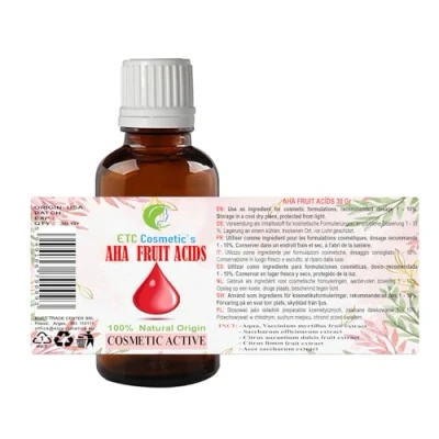 Afbeelding van AHA FRUIT ACIDS FRUITZUREN 30Gr peeling van de huid Gebruik als ingrediënt in cosmetische formuleringen: crèmes, lotions, gels, maskers, toners, serums op waterbasis, haarverzorging