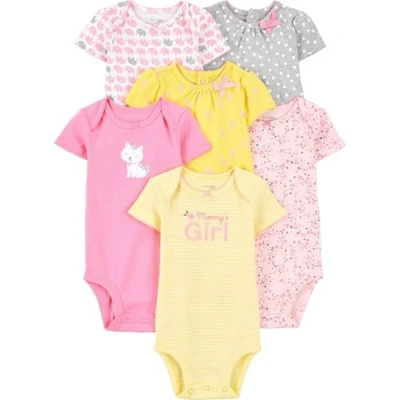 Afbeelding van Simple Joys by Carter&#039;s baby meisjes 6 pack rompertje met korte mouwen, Roze/Geel, Preemie