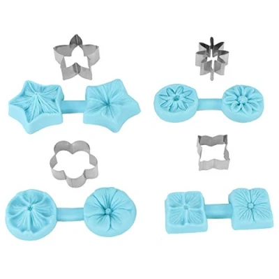 Afbeelding van 4 sets koekjessnijders, soorten bloem siliconen mal kaders fondant schimmel cutter mallen chocolade cake koekjes maken koekjesbrood voor bruiloft en verjaardagsfeestje decoraties