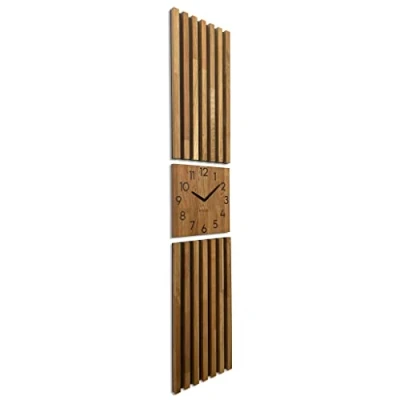 Afbeelding van FLEXISTYLE Wandklok, groot, modern eikenhout, ophangpaneel, lamel, 155 x 30 cm, zonder tikkende geluiden, modern, hout, eiken, zwart, MDF, houtlook, woonkamer (eiken)