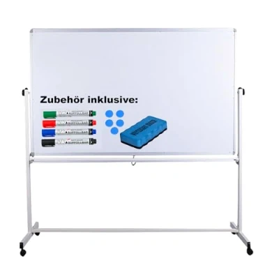Afbeelding van Mobiel whiteboard board aan beide zijden beschrijfbaar, in 2 maten, beschermende lak, magnetisch, met gratis accessoires (pennen, sponzen, magneten), afmetingen: 180 x 100 cm