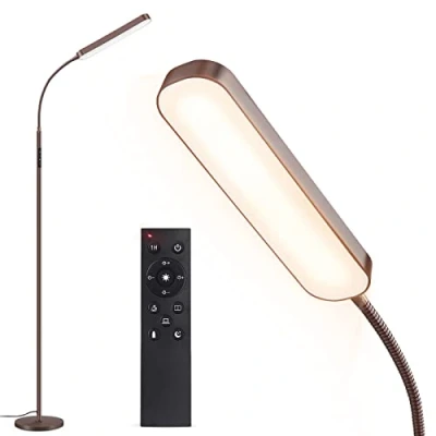 Afbeelding van OUTON Staande lamp, led, dimbaar, 15 W, 1500 lumen, leeslamp met 4 kleurtemperaturen, afstandsbediening en touch bediening, 1 uur timer, leesverlichting, voor woonkamer, slaapkamer, kantoor, brons