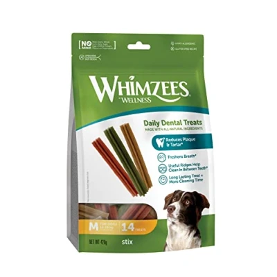 Afbeelding van WHIMZEES by Wellness Stix, grootte M, 14 stuks, kauwsnacks for middelgrote honden (12 18kg), natuurlijke tandverzorgingssnack, graanvrij, zonder toegevoegde suikers